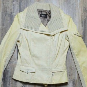 Cole Haan Lambskin Leather Motorcycle Jacket Cream
